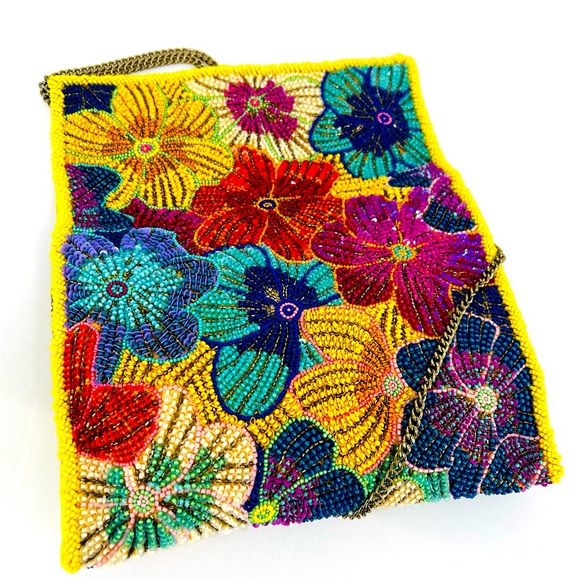 Anthropologie The Fiona Beaded Bag Floral Icon Edition Multicolor Crossbody EUC - Picture 7 of 17